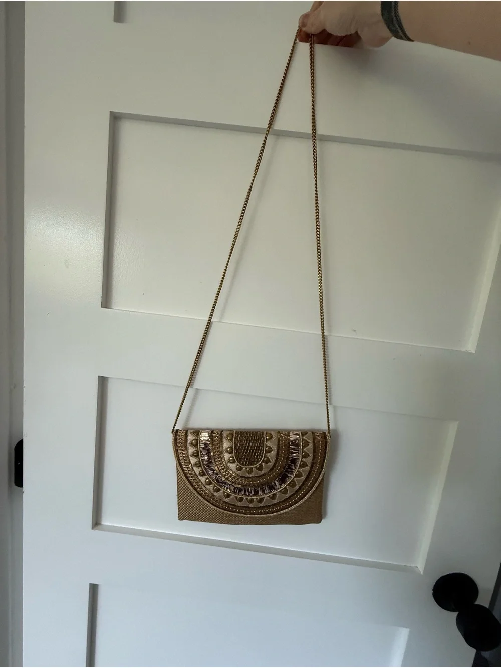 Embellished Metallic Gold Envelope Clutch